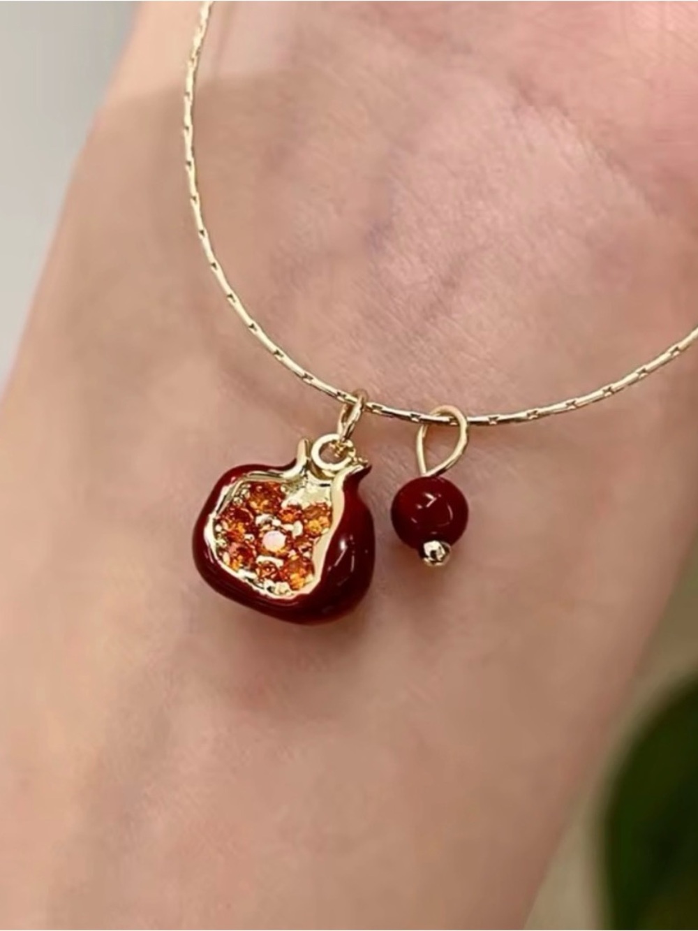 Gold Red Charm Pendant Necklace pomegranate - Picture 5 of 8